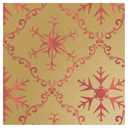 Red Christmas Stars on Gold Fabric