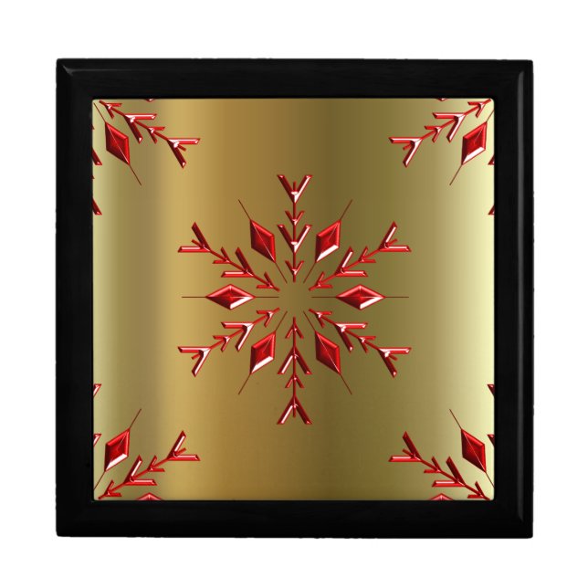 Red Christmas Stars on Gold Jewelry Box (Front)