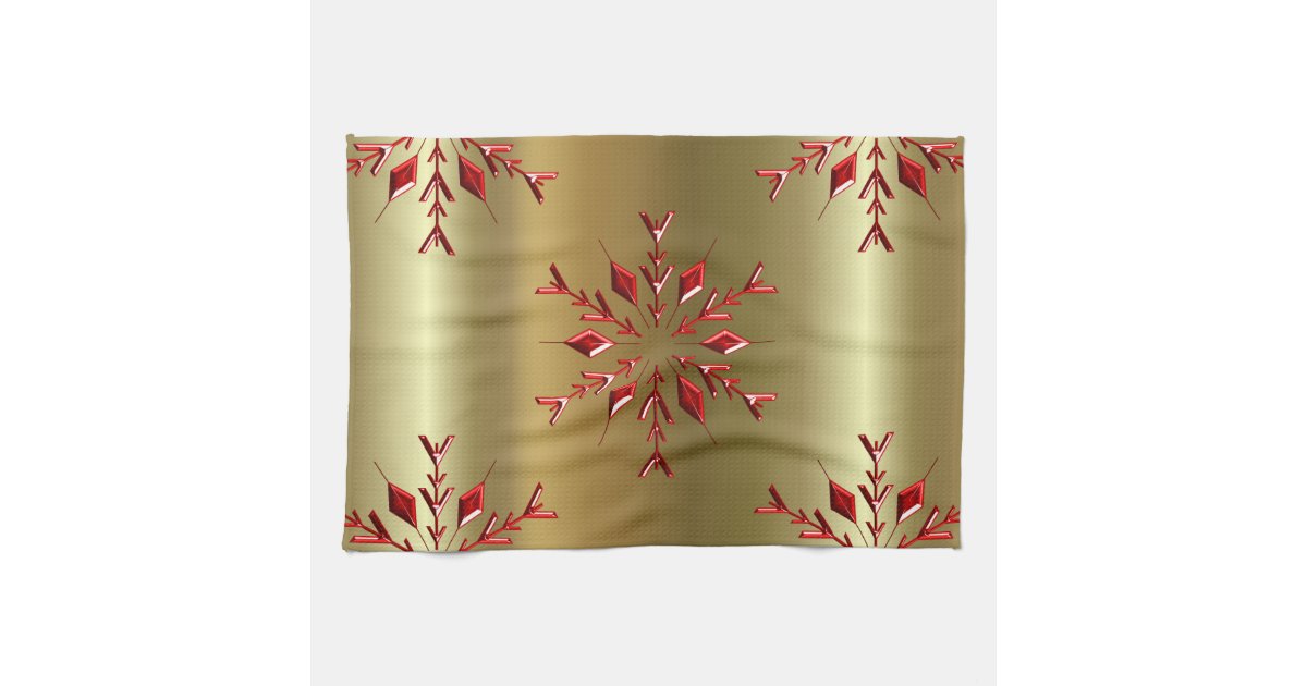 Happy Holidays l Snowflakes Red Buffalo Plaid Kitchen Towel, Zazzle