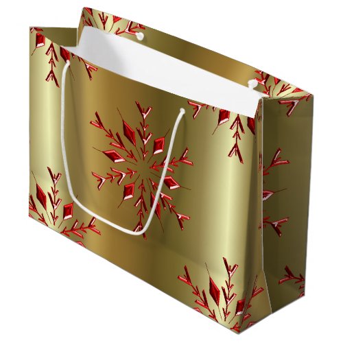 Red Christmas Stars on Gold Large Gift Bag