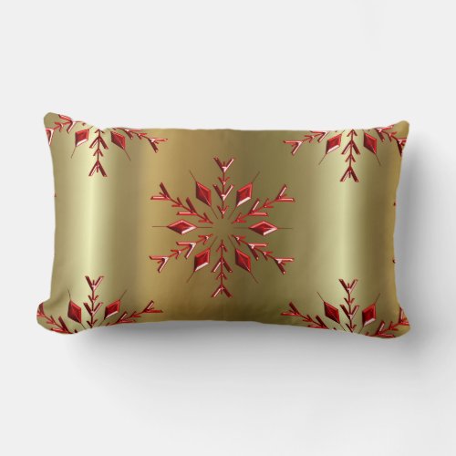 Red Christmas Stars on Gold Lumbar Pillow