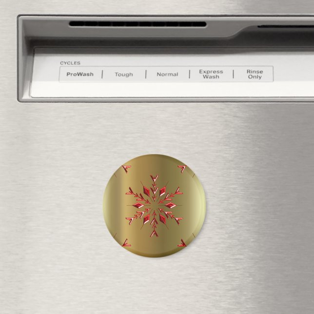 Red Christmas Stars on Gold Magnet (In Situ (Dishwasher))