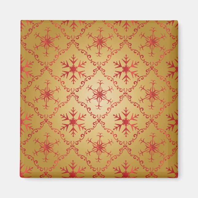 Red Christmas Stars on Gold Magnet (Front)