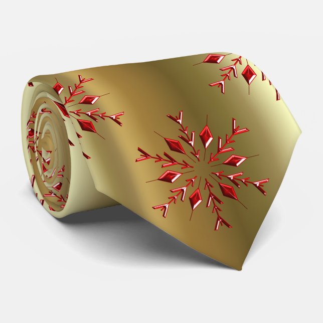 Red Christmas Stars on Gold Neck Tie (Rolled)