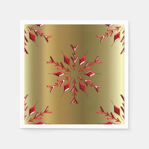 Red Christmas Stars on Gold Paper Napkins
