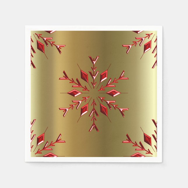 Red Christmas Stars on Gold Paper Napkins (Front)