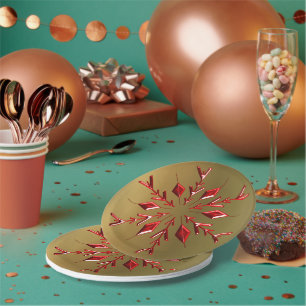 Red Christmas Stars on Gold Paper Plates