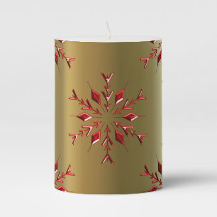 Red Christmas Stars on Gold Pillar Candle