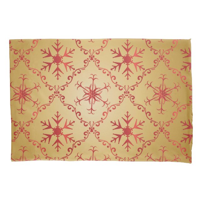 Red Christmas Stars on Gold Pillow Case (Front)