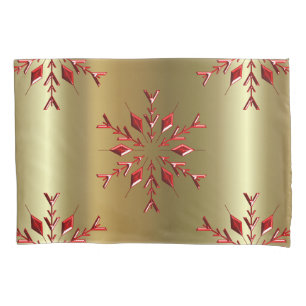 Red Christmas Stars on Gold Pillowcase