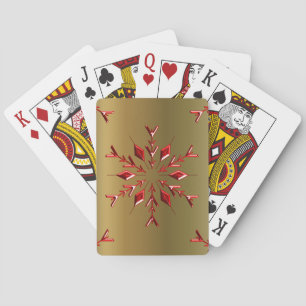 Red Christmas Stars on Gold Poker Cards