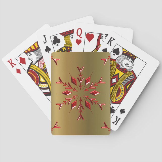 Red Christmas Stars on Gold Poker Cards (Back)