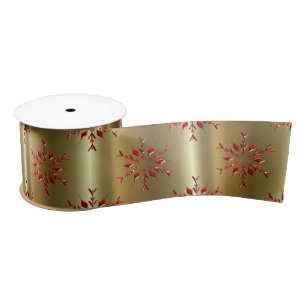 Red Christmas Stars on Gold Satin Ribbon
