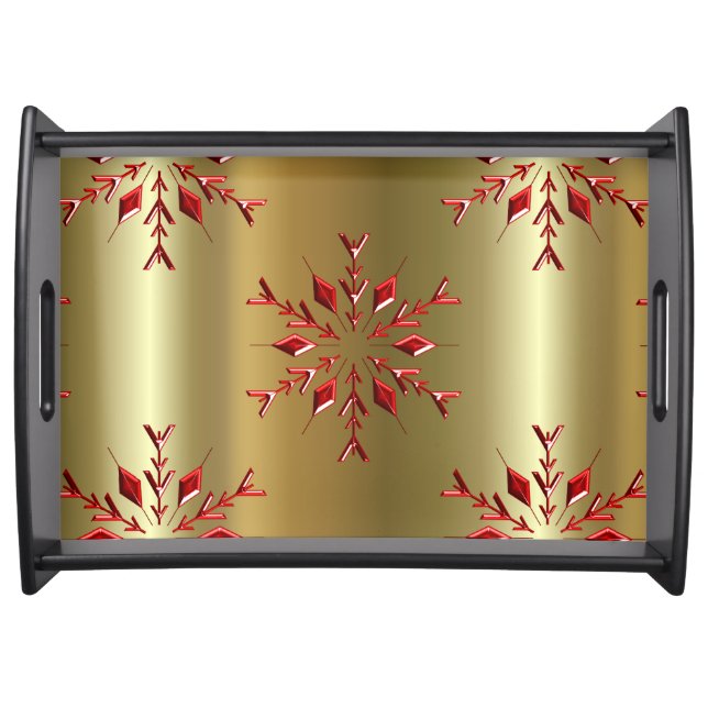 Red Christmas Stars on Gold Serving Tray (Front)