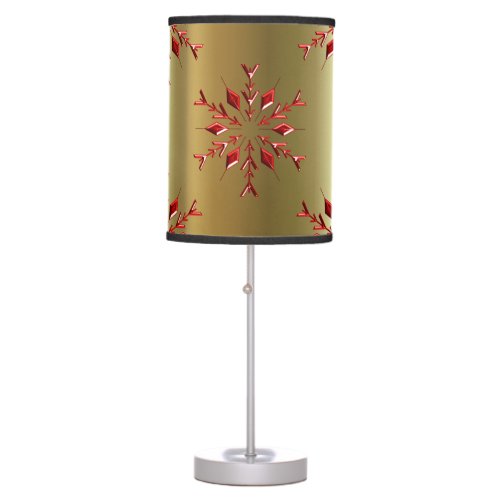 Red Christmas Stars on Gold Table Lamp