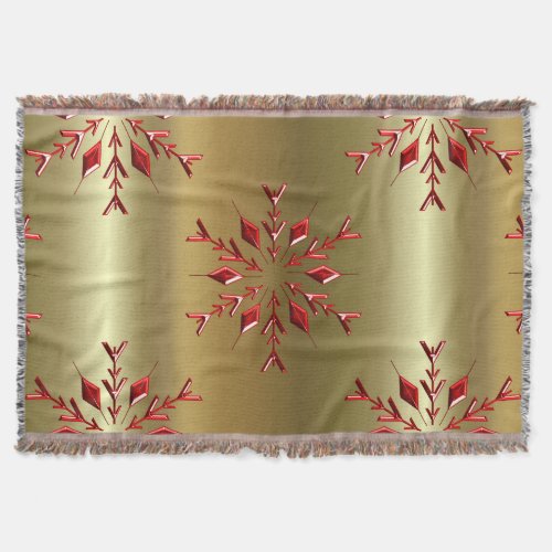 Red Christmas Stars on Gold Throw Blanket