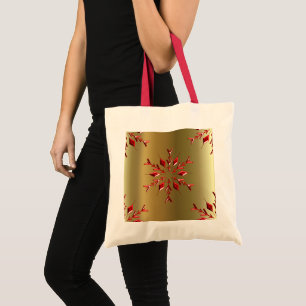 Red Christmas Stars on Gold Tote Bag