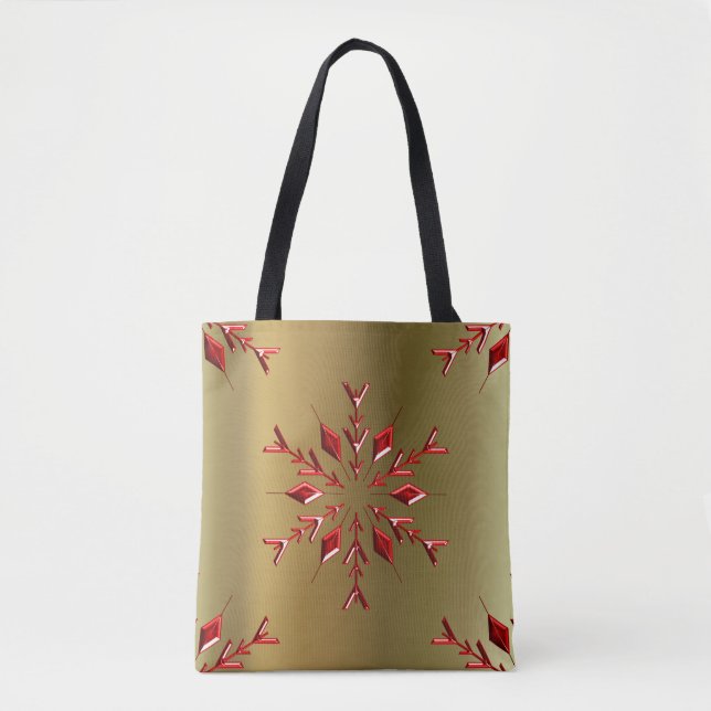 Red Christmas Stars on Gold Tote Bag (Front)