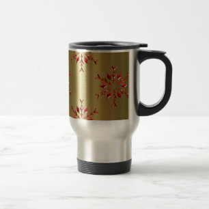 Red Christmas Stars on Gold Travel Mug