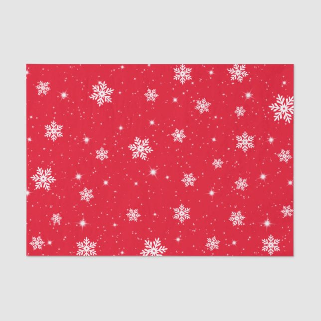 Red Christmas Stars Snowflakes Pattern Tissue Paper (Front)