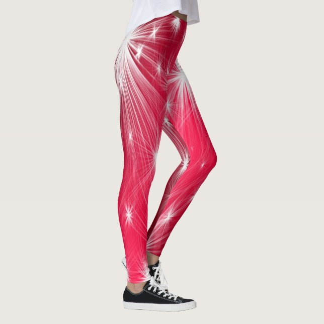 Red Christmas stars with snowflakes and poinsettia Leggings (Right)