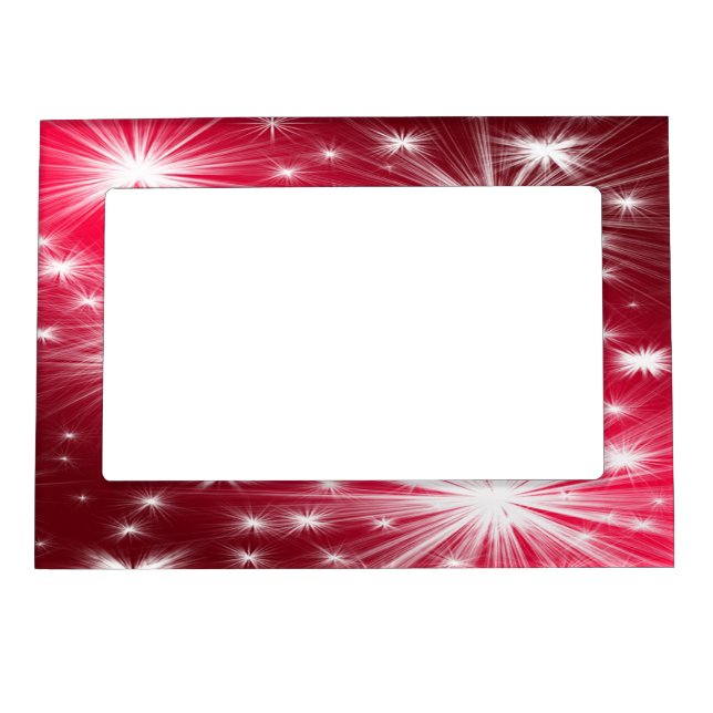 Red Christmas stars with snowflakes and poinsettia Magnetic Photo Frame (Front)