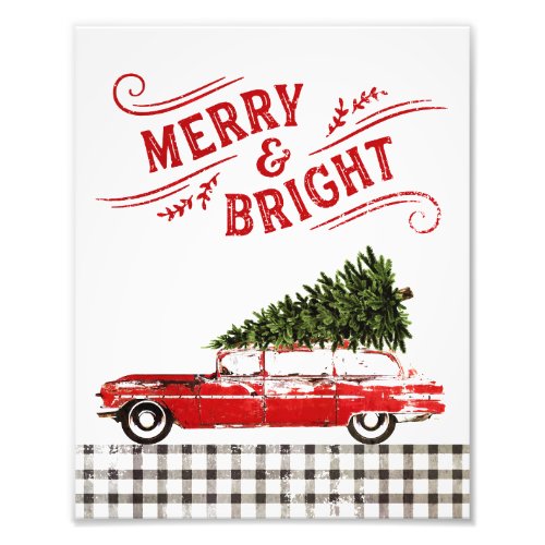 Red Christmas Station Wagon and Tree Wall Art