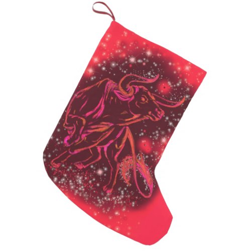 Red Christmas Stocking Bull Running Starry Night