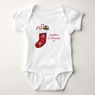 Red Christmas Stocking - Child's First Christmas Baby Bodysuit