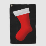[ Thumbnail: Red Christmas Stocking Depiction Golf Towel ]