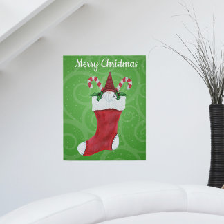 Red Christmas Stocking Gnome Candy Green Swirls Faux Canvas Print