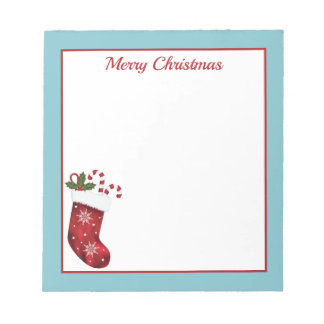 Red Christmas Stocking With Blue And Custom Text Notepad