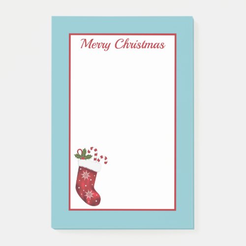 Red Christmas Stocking With Blue And Custom Text Post_it Notes