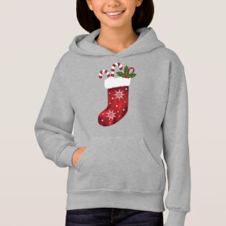 Red Christmas Stocking With Candy Canes And Holly Hoodie