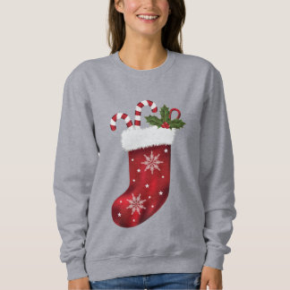 Red Christmas Stocking With Candy Canes And Holly Sweatshirt