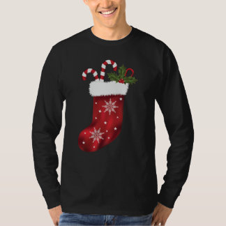 Red Christmas Stocking With Candy Canes And Holly T-Shirt