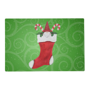Red Christmas Stocking with Cute Gnome Candy Canes Placemat