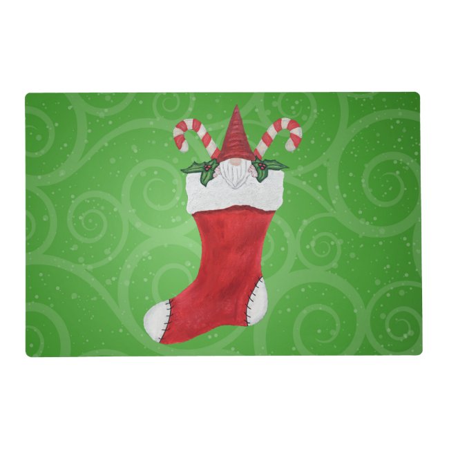 Red Christmas Stocking with Cute Gnome Candy Canes