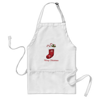 Red Christmas Stocking With Merry Christmas Text Adult Apron