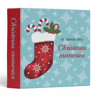 Red Christmas Stockings On Blue With Custom Text 3 Ring Binder