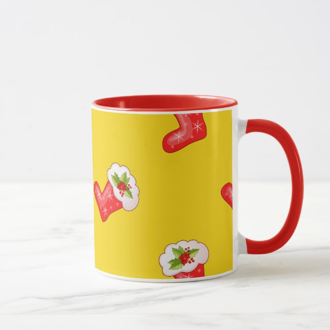 Red Christmas Stockings on Yellow Mug (Right)