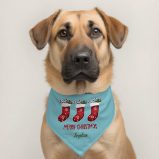 Red Christmas Stockings With Candy Canes Holiday Pet Bandana Collar
