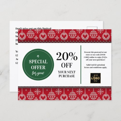 Red Christmas Sweater Custom Coupon Discount  Postcard