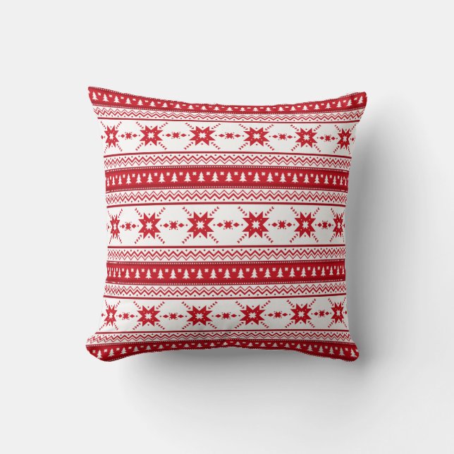 Red Christmas Sweater Inspired Pattern Throw Pillow (Front)