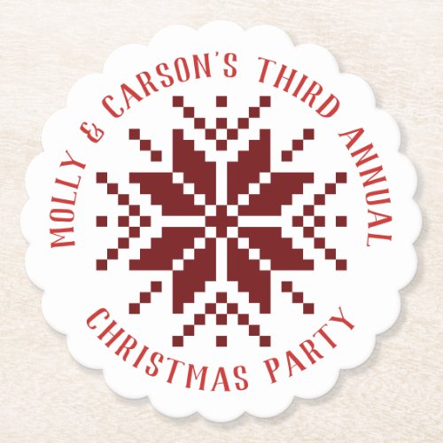 Red Christmas Sweater Snowflake Holiday Party Paper Coaster