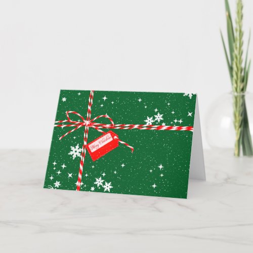 Red Christmas Tag On Gift Holiday Card