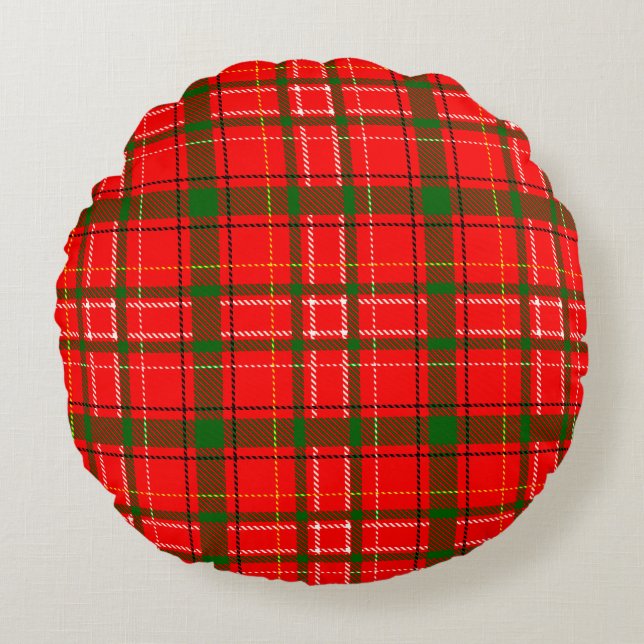 Red Christmas Tartan Plaid Pattern Design  Round Pillow (Front)