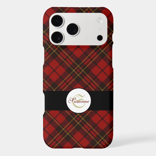 Red Christmas tartan stylish pattern Monogram iPhone Case (Back)