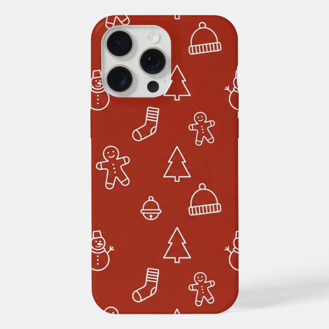 Red Christmas texture with festive elements Iphone Case (Back)
