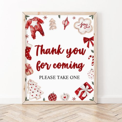 Red Christmas Thank You For Coming Baby Shower  Poster